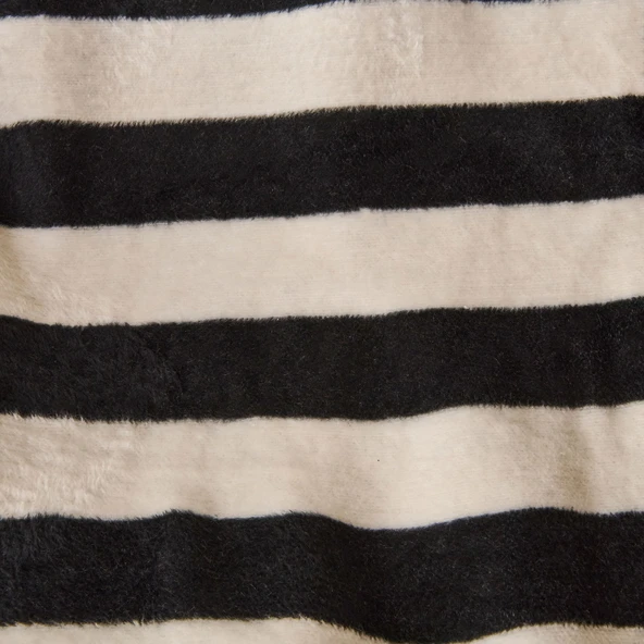 Soft Çizgili Pamuklu Tv Battaniyesi - Siyah / Beyaz - 130x170 cm - Resim 2