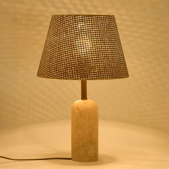 Luum Hasır Şapkalı Abajur - Kahverengi / Traverten - 48 cm - 2
