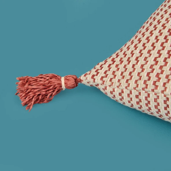 Soft Shiny Kırlent - Bej / Kiremit - 45x45 cm - Resim 3