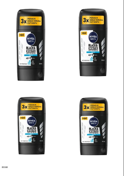 83168 NIVEA MEN BLACK  WHITE FRESH STICK  4 ADET ürün görseli