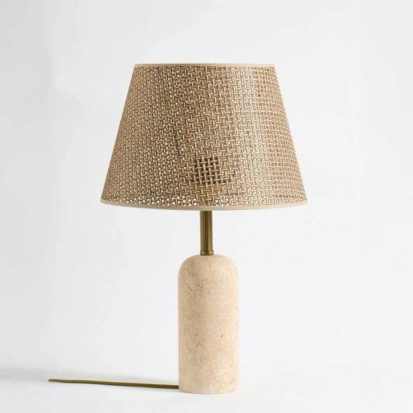 Luum Hasır Şapkalı Abajur - Kahverengi / Traverten - 48 cm - 1