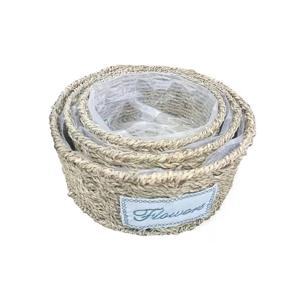 MDB Yuvarlak Doğal Hasır Saksı Seti - 3'lü ürün görseli 1