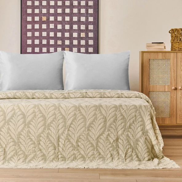 Soft Sardin Tek Kişilik Yatak Örtüsü - Ekru / Haki - 160x220 cm - Resim 2