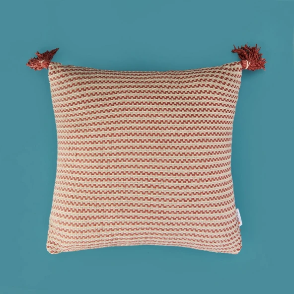 Soft Shiny Kırlent - Bej / Kiremit - 45x45 cm ürün görseli