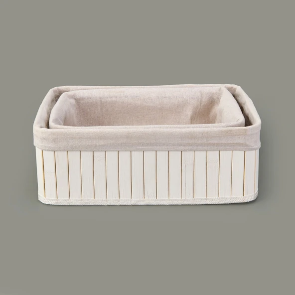 Living 2'li Çok Amaçlı Dekoratif Sepet - Beyaz - Resim 2