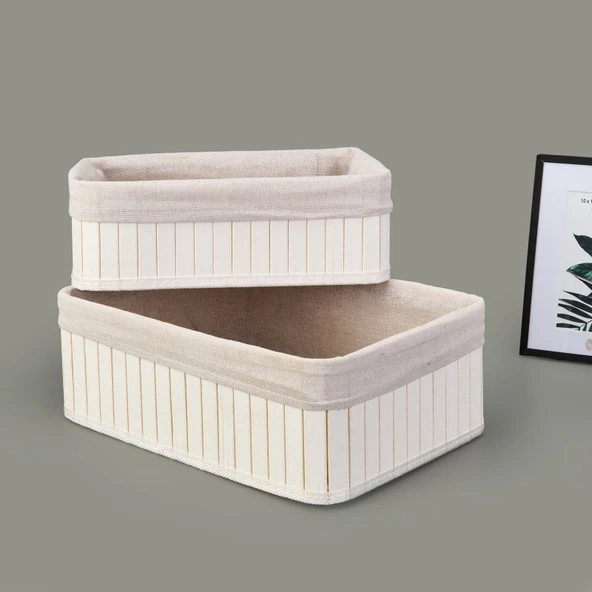 Living 2'li Çok Amaçlı Dekoratif Sepet - Beyaz - Resim 3