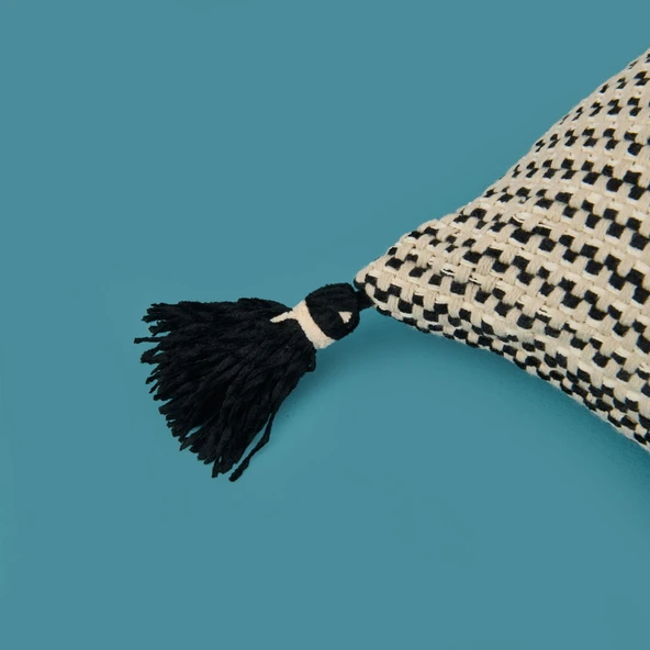 Soft Shiny Kırlent - Bej / Siyah - 30x50 cm - Resim 3