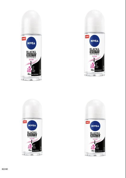 82240 NIVEA BLACK  WHITE CLEAR ROLL-ON  4 ADET ürün görseli