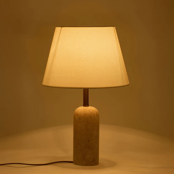 Luum Kumaş Şapkalı Abajur - Krem / Traverten - 48 cm - Resim 3