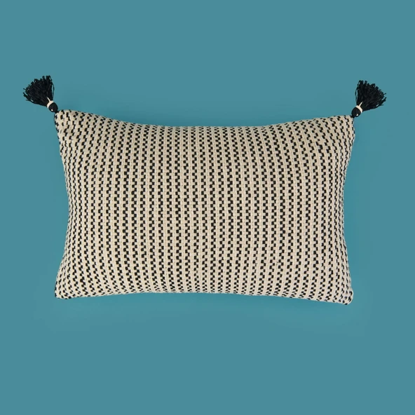 Soft Shiny Kırlent - Bej / Siyah - 30x50 cm ürün görseli