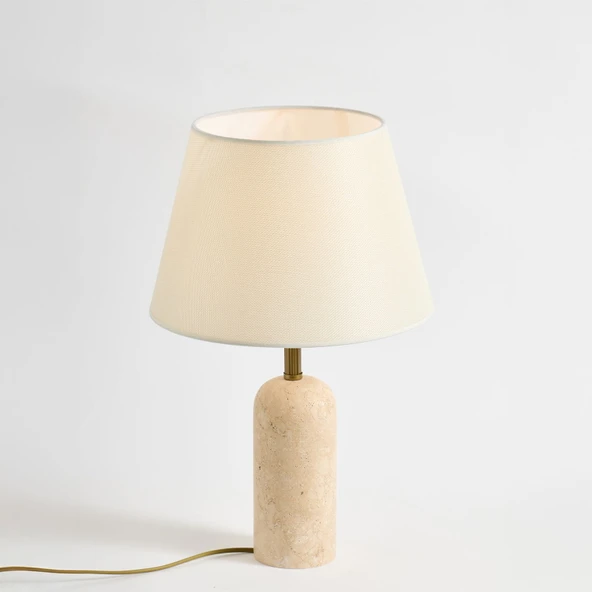 Luum Kumaş Şapkalı Abajur - Krem / Traverten - 48 cm - Resim 2