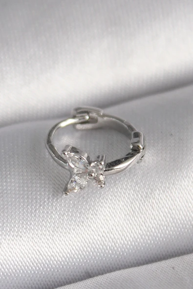 316L Çelik Gümüş Renk Zirkon Taşlı Kelebek Model Tragus Piercing - TJ-PR1321 ürün görseli 1