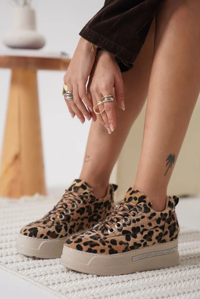 Alice Kadın Leopar Desenli Gizli Topuklu Sneaker - 1