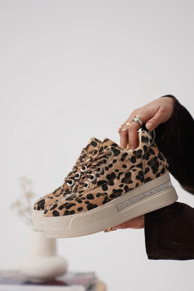 Alice Kadın Leopar Desenli Gizli Topuklu Sneaker - 4
