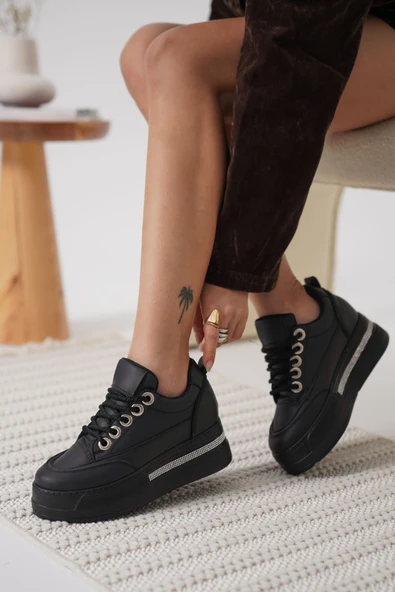 Alice Kadın Siyah Tabanlı Siyah Gizli Topuklu Sneaker - 4