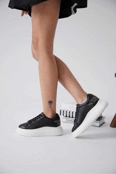 Grace Arkası Taşlı Siyah Kadın Sneaker - 2