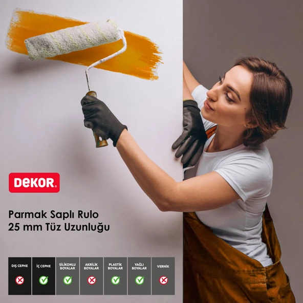 Dekor-1017 Plasdek 5cm Orta Çap 25 mm Tüylü İç Cephe Saplı Boya Rulosu 25 cm - Resim 2