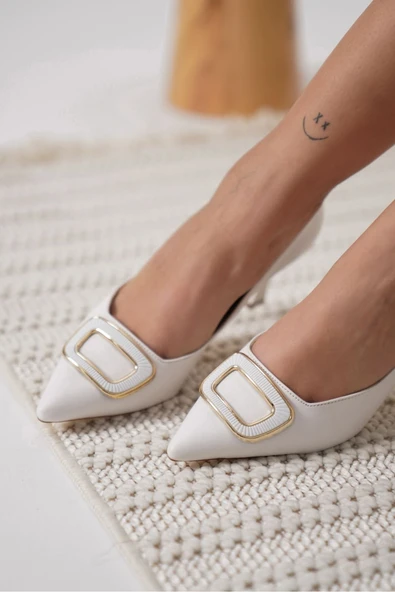 Emery Kadın Beyaz Topuklu Ayakkabı - Resim 6