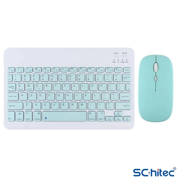 ScHitec Kablosuz Klavye ve Mouse Set Type-C Şarjlı Bluetooth 2.4G Bağlantlılı Açık Yeşil - 2