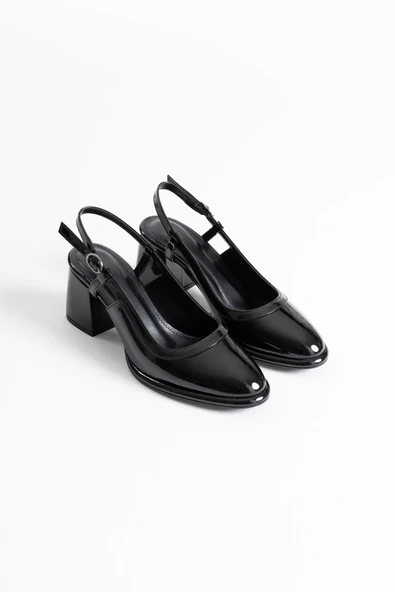 Taila Siyah Rugan Kadın Topuklu Ayakkabı - Resim 2