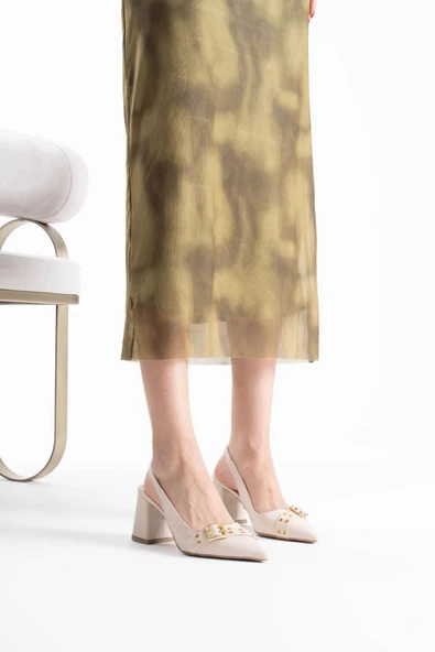 Keira Bej Cilt Kadın Topuklu Ayakkabı - Resim 5