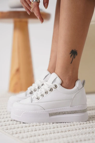 Alice Beyaz Kadın Gizli Topuklu Sneaker - 4