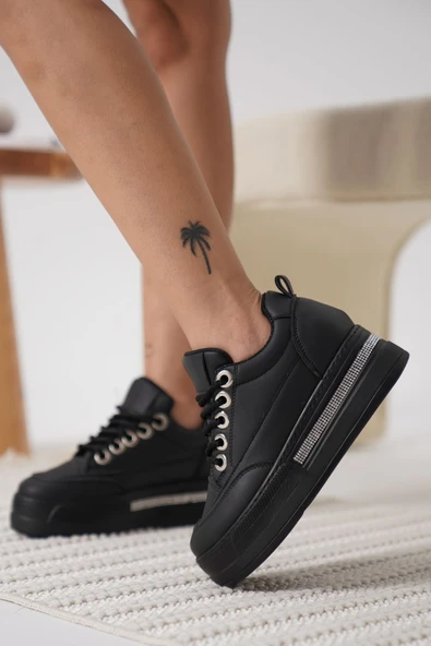 Alice Kadın Siyah Tabanlı Siyah Gizli Topuklu Sneaker - 6