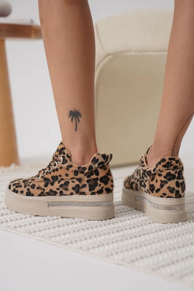 Alice Kadın Leopar Desenli Gizli Topuklu Sneaker - 3