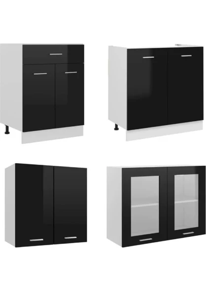 Tdesigno Efsun Mutfak 140 Cm Tezgah Dahil - Parlak Kapak Siyah - Resim 4