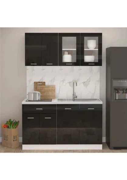 Tdesigno Efsun Mutfak 140 Cm Tezgah Dahil - Parlak Kapak Siyah ürün görseli
