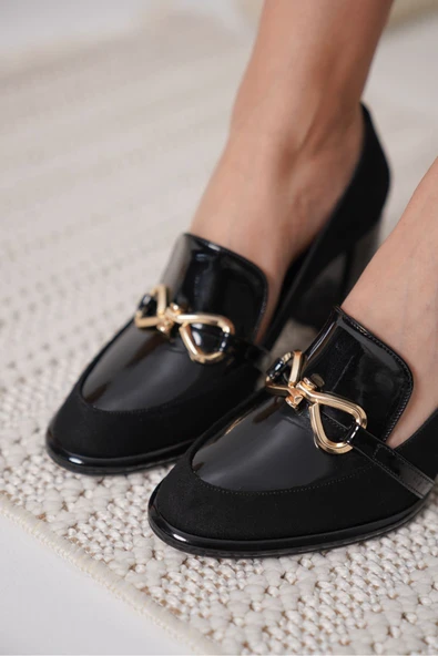 Melly Siyah Rugan Süet Detaylı Kadın Topuklu Ayakkabı - Resim 2