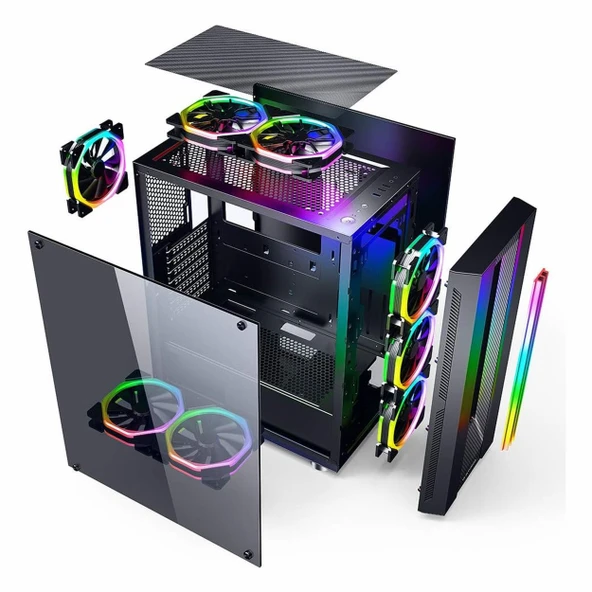 GameBooster Strip GB-G3601B USB 3.2 RGB ATX Mid Tower Siyah Kasa - Resim 8