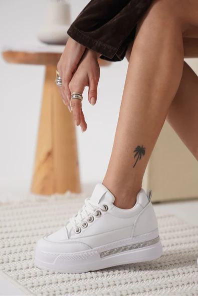 Alice Beyaz Kadın Gizli Topuklu Sneaker - 5