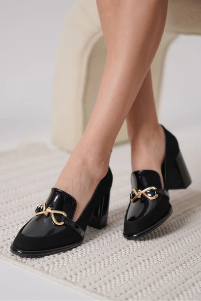 Melly Siyah Rugan Süet Detaylı Kadın Topuklu Ayakkabı - Resim 3