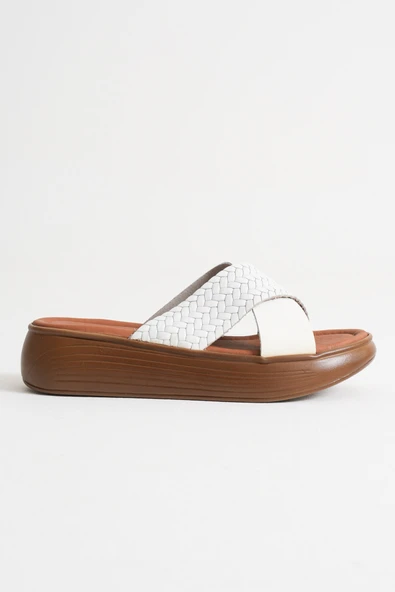 Fayn Beyaz Hakiki Deri Terlik - Resim 6