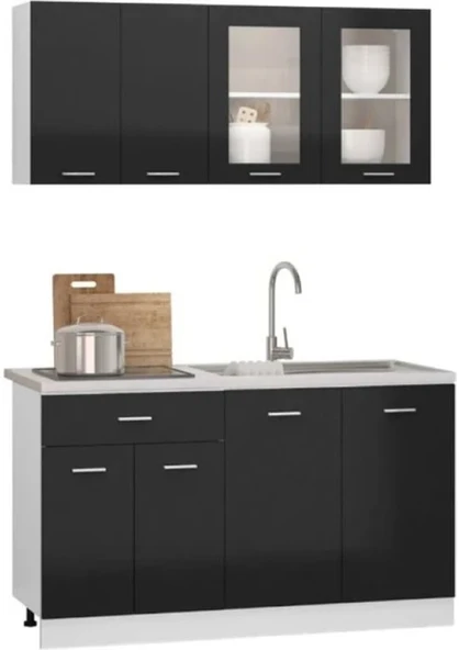 Tdesigno Efsun Mutfak 140 Cm Tezgah Dahil - Parlak Kapak Siyah - Resim 2