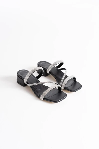 Tanya Siyah Kadın Taşlı Terlik - Resim 2