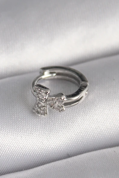 316L Çelik Gümüş Renk Zirkon Taşlı Kurdele Model Tragus Piercing - TJ-PR1335 ürün görseli 1