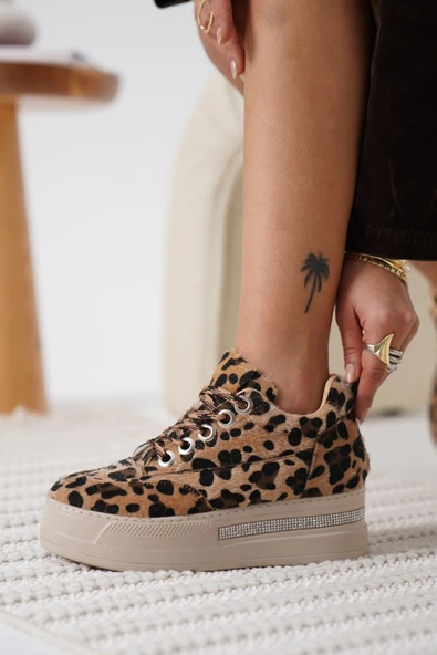 Alice Kadın Leopar Desenli Gizli Topuklu Sneaker - 6