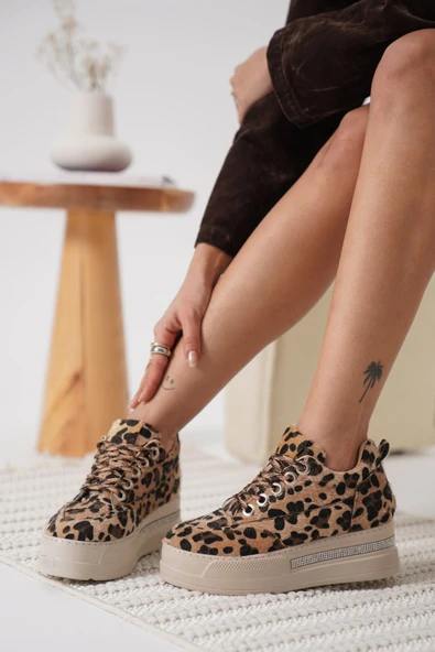 Alice Kadın Leopar Desenli Gizli Topuklu Sneaker - 5