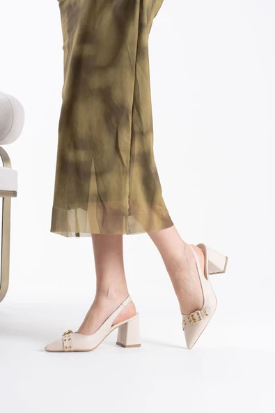 Keira Bej Cilt Kadın Topuklu Ayakkabı - Resim 6