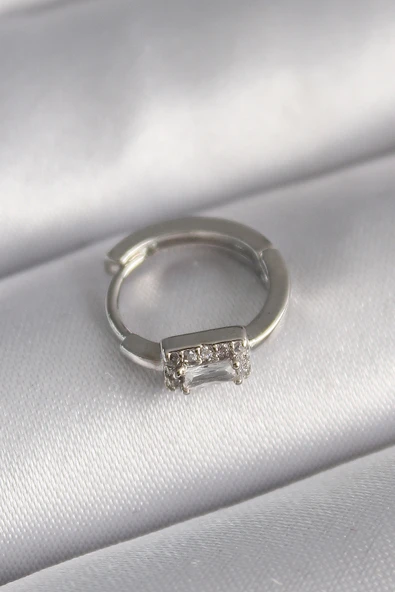 316L Çelik Gümüş Renk Kare Zirkon Taşlı Tragus Piercing - TJ-PR1309 ürün görseli 1