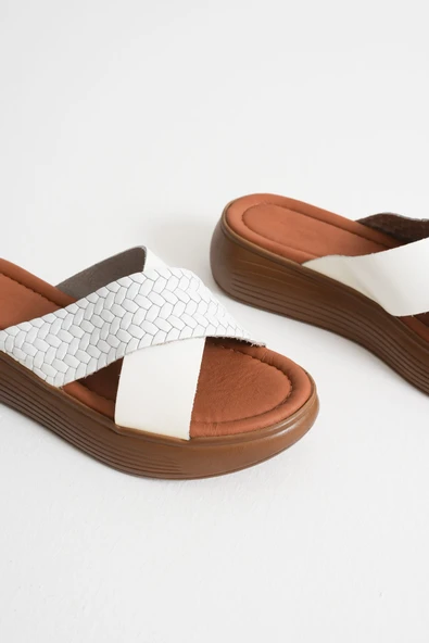 Fayn Beyaz Hakiki Deri Terlik - Resim 7