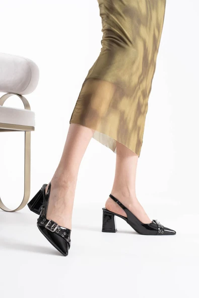 Keira Siyah Rugan Kadın Topuklu Ayakkabı - Resim 5
