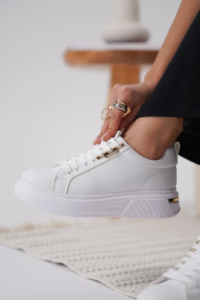 Nova Kadın Gold Detaylı Beyaz Sneaker - 7