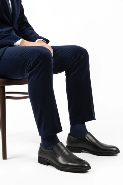 Ayakmod Siyah Hakiki Deri Kaymaz Taban Erkek Klasik Ayakkabı 916 M