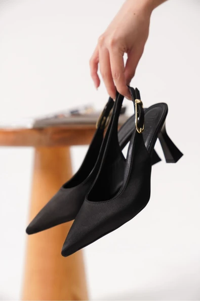 Ophelia Kadın Siyah Saten Topuklu Ayakkabı - Resim 3