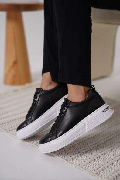 Nova Kadın Gümüş Detaylı Siyah Sneaker - 3