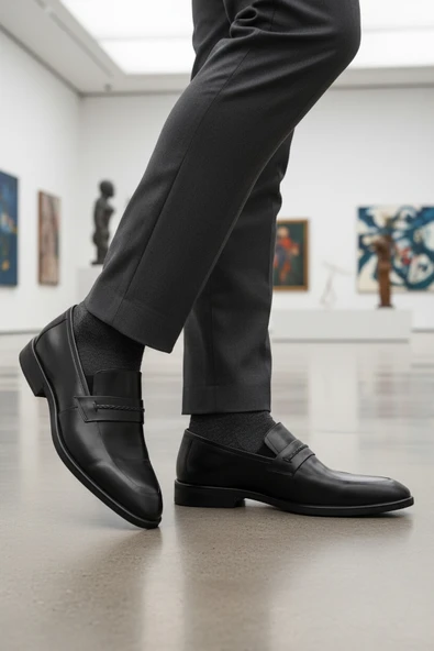 Ayakmod Siyah Hakiki Deri Kaymaz Taban Erkek Klasik Ayakkabı 854 M - 3