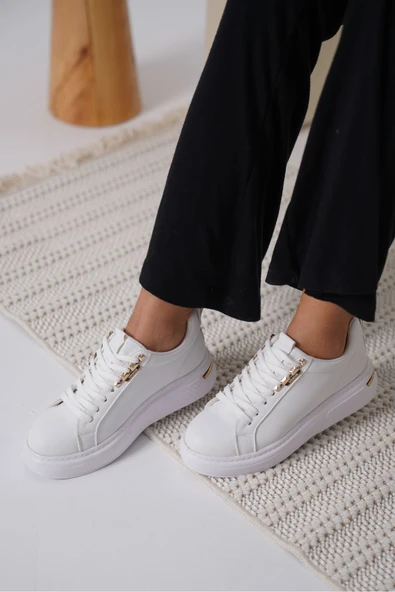Nova Kadın Gold Detaylı Beyaz Sneaker - 3